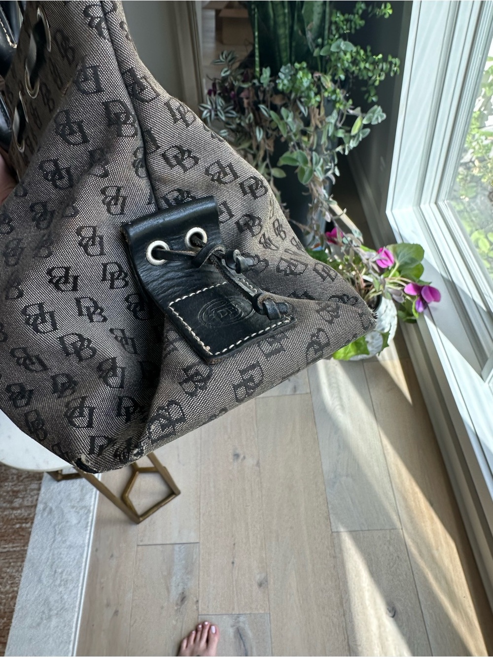 Dooney & Bourke Beige and Black Logo Tote - Picture 5 of 8